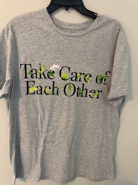Zoe + Liv Gray Tee with Botanical 'Take Care of Each Other' Graphic